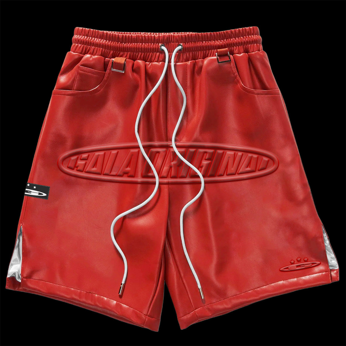“stamp” leather shorts